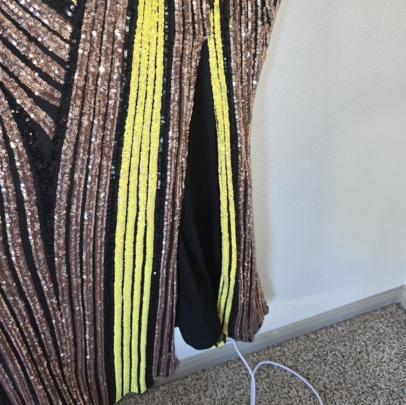 Women Colorblock Sequin Elegant Maxi Dress 3XL Plunge Side Slit Statement Piece - Picture 8 of 13